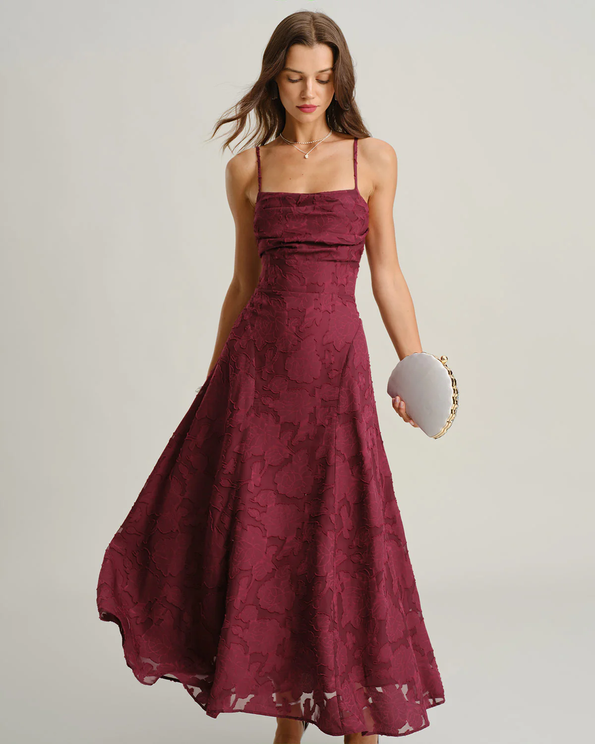 012fb4b92a5649d91562b4dfb8555b52ce154d86705ff31abb6a3e3d5dc4f26d.webp Wine Red Jacquard Slip Maxi Dress - Image 1
